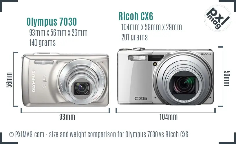 Olympus 7030 vs Ricoh CX6 size comparison