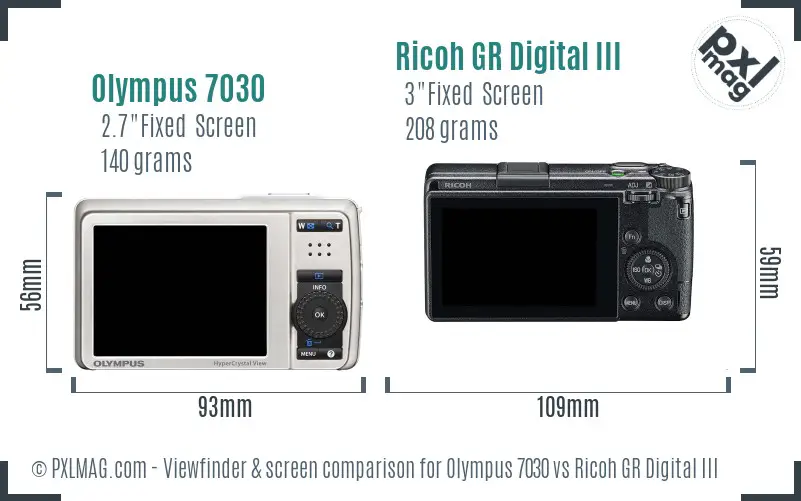 Olympus 7030 vs Ricoh GR Digital III Screen and Viewfinder comparison