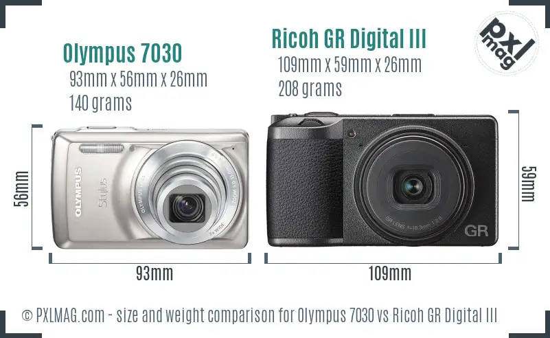 Olympus 7030 vs Ricoh GR Digital III size comparison