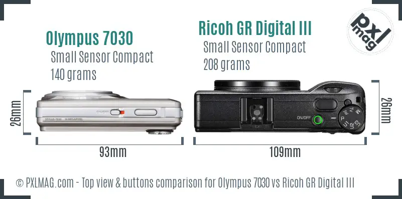 Olympus 7030 vs Ricoh GR Digital III top view buttons comparison