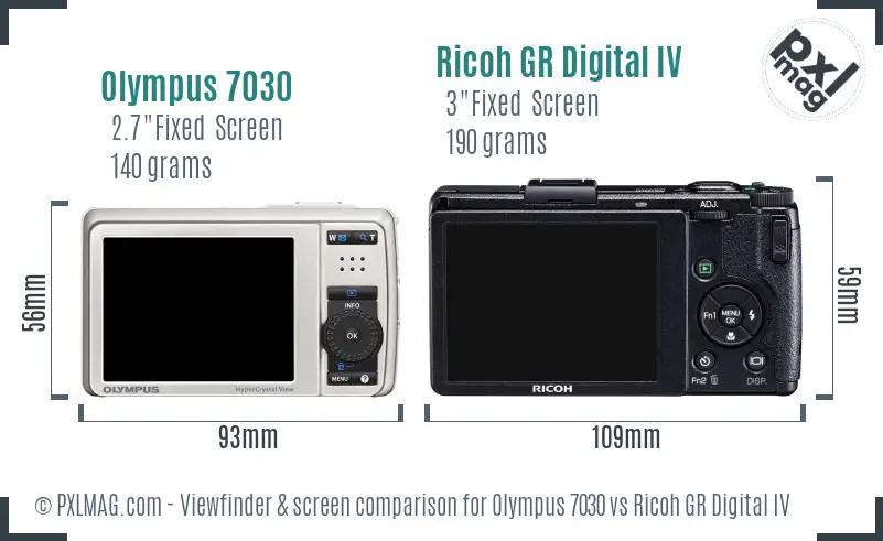Olympus 7030 vs Ricoh GR Digital IV Screen and Viewfinder comparison