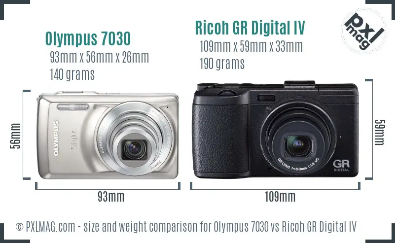 Olympus 7030 vs Ricoh GR Digital IV size comparison