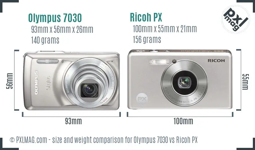Olympus 7030 vs Ricoh PX size comparison Olympus 7030 vs Ricoh PX size comparison