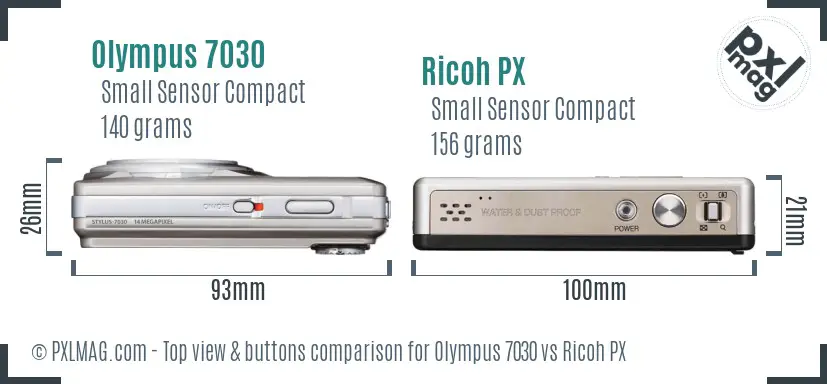 Olympus 7030 vs Ricoh PX top view buttons comparison Olympus 7030 vs Ricoh PX top view buttons comparison
