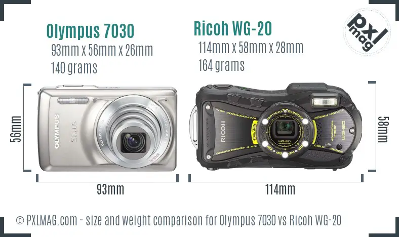 Olympus 7030 vs Ricoh WG-20 size comparison