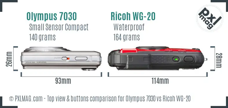 Olympus 7030 vs Ricoh WG-20 top view buttons comparison