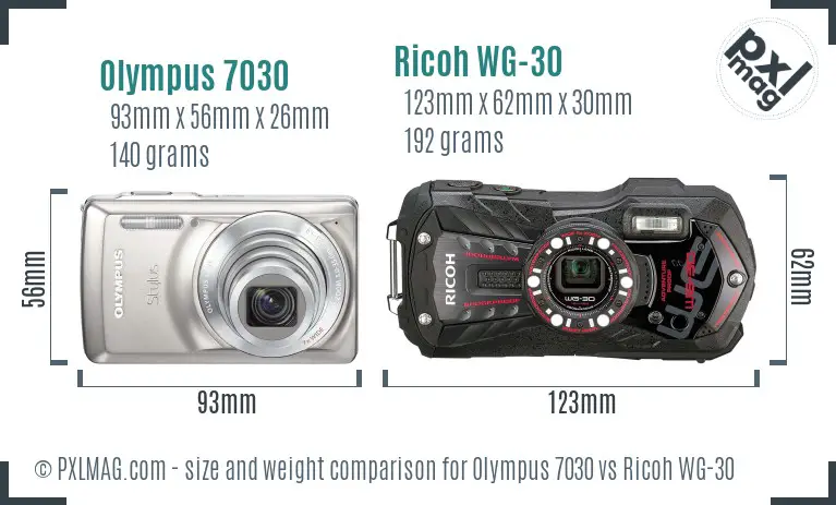 Olympus 7030 vs Ricoh WG-30 size comparison