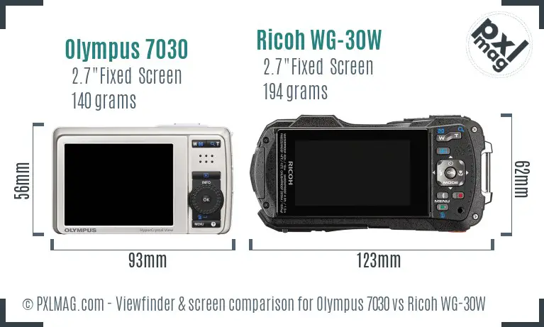 Olympus 7030 vs Ricoh WG-30W Screen and Viewfinder comparison