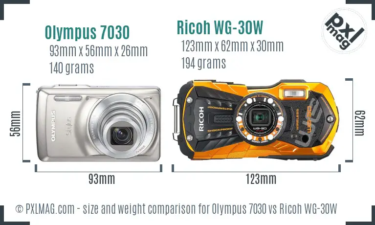 Olympus 7030 vs Ricoh WG-30W size comparison