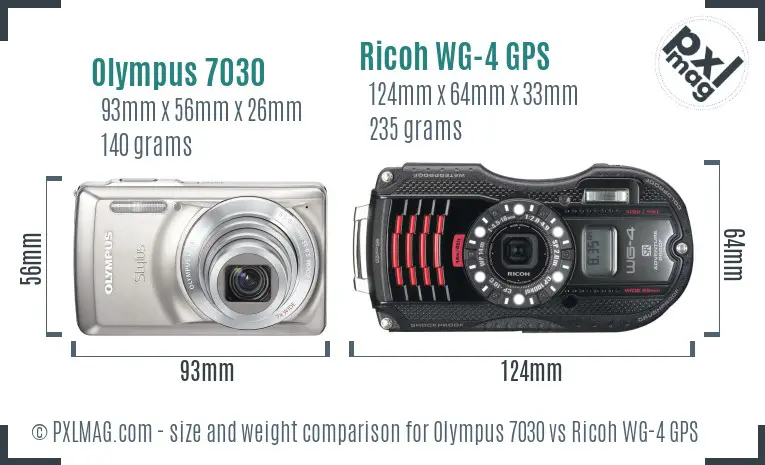 Olympus 7030 vs Ricoh WG-4 GPS size comparison