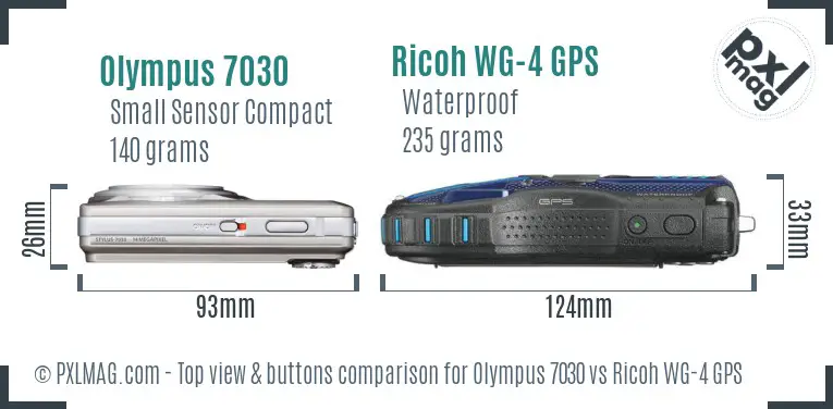 Olympus 7030 vs Ricoh WG-4 GPS top view buttons comparison