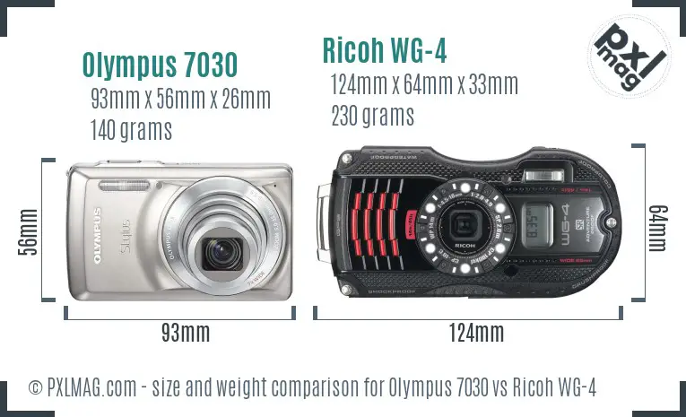 Olympus 7030 vs Ricoh WG-4 size comparison