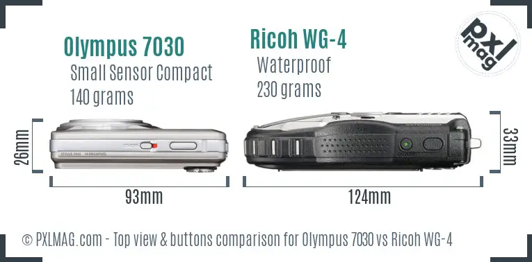 Olympus 7030 vs Ricoh WG-4 top view buttons comparison