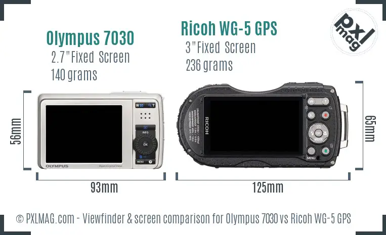 Olympus 7030 vs Ricoh WG-5 GPS Screen and Viewfinder comparison
