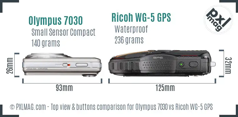 Olympus 7030 vs Ricoh WG-5 GPS top view buttons comparison