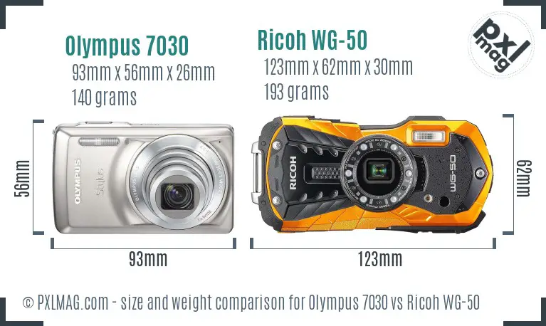 Olympus 7030 vs Ricoh WG-50 size comparison
