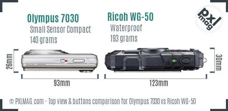 Olympus 7030 vs Ricoh WG-50 top view buttons comparison