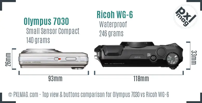 Olympus 7030 vs Ricoh WG-6 top view buttons comparison