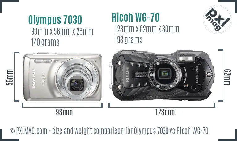 Olympus 7030 vs Ricoh WG-70 size comparison