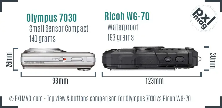 Olympus 7030 vs Ricoh WG-70 top view buttons comparison