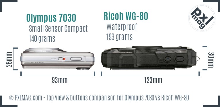 Olympus 7030 vs Ricoh WG-80 top view buttons comparison