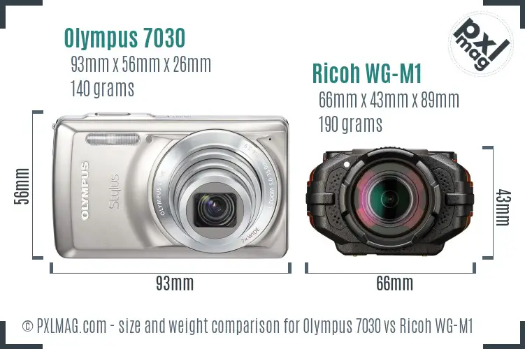 Olympus 7030 vs Ricoh WG-M1 size comparison