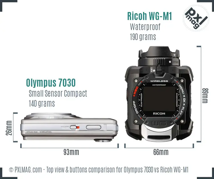 Olympus 7030 vs Ricoh WG-M1 top view buttons comparison