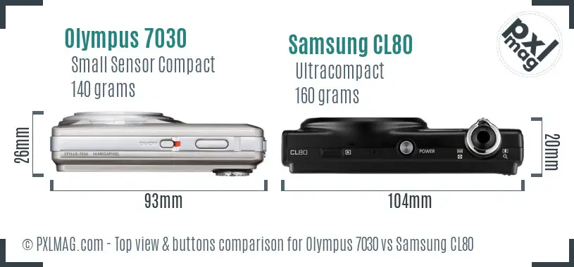 Olympus 7030 vs Samsung CL80 top view buttons comparison