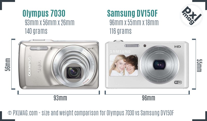 Olympus 7030 vs Samsung DV150F size comparison