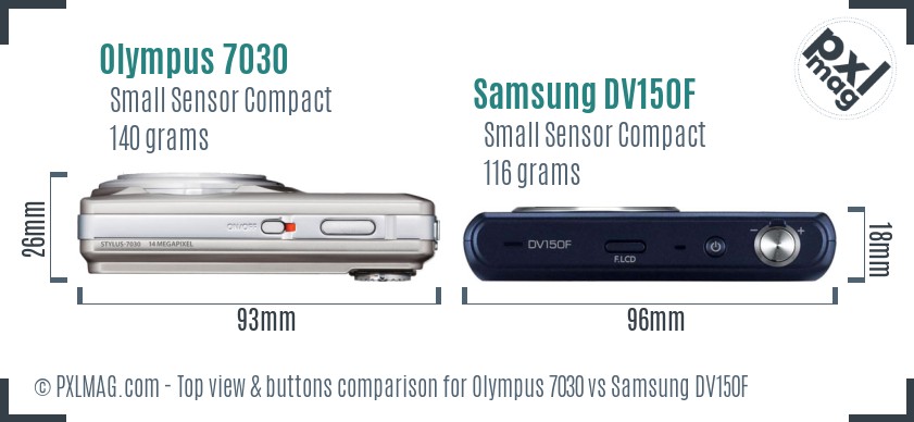 Olympus 7030 vs Samsung DV150F top view buttons comparison
