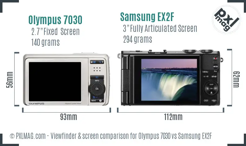 Olympus 7030 vs Samsung EX2F Screen and Viewfinder comparison