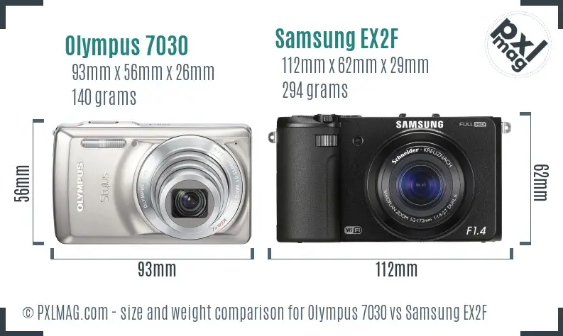 Olympus 7030 vs Samsung EX2F size comparison