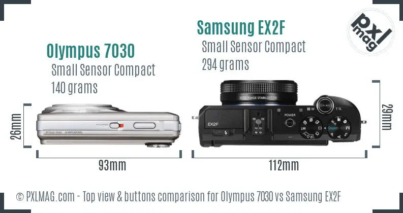 Olympus 7030 vs Samsung EX2F top view buttons comparison