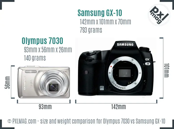 Olympus 7030 vs Samsung GX-10 size comparison