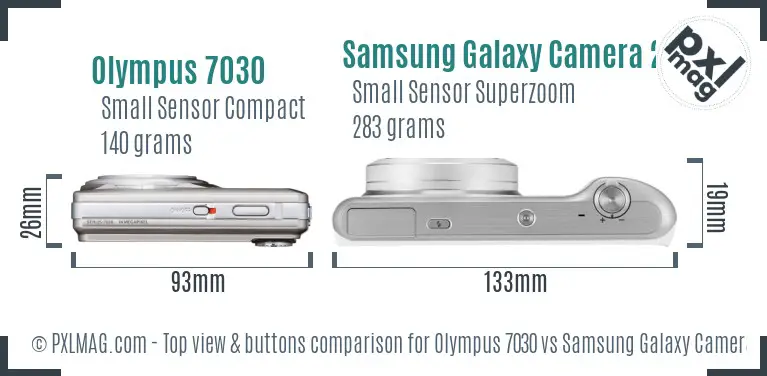 Olympus 7030 vs Samsung Galaxy Camera 2 top view buttons comparison Olympus 7030 vs Samsung Galaxy Camera 2 top view buttons comparison