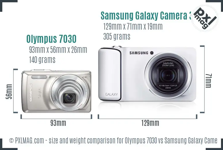Olympus 7030 vs Samsung Galaxy Camera 3G size comparison