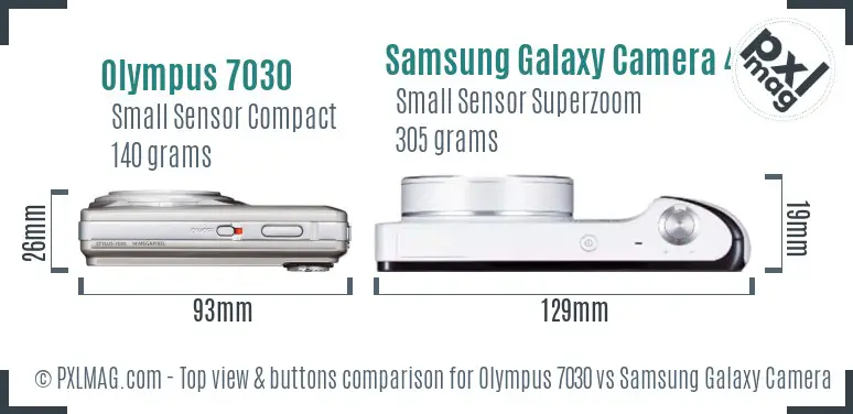 Olympus 7030 vs Samsung Galaxy Camera 4G top view buttons comparison Olympus 7030 vs Samsung Galaxy Camera 4G top view buttons comparison