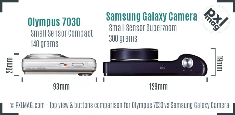 Olympus 7030 vs Samsung Galaxy Camera top view buttons comparison