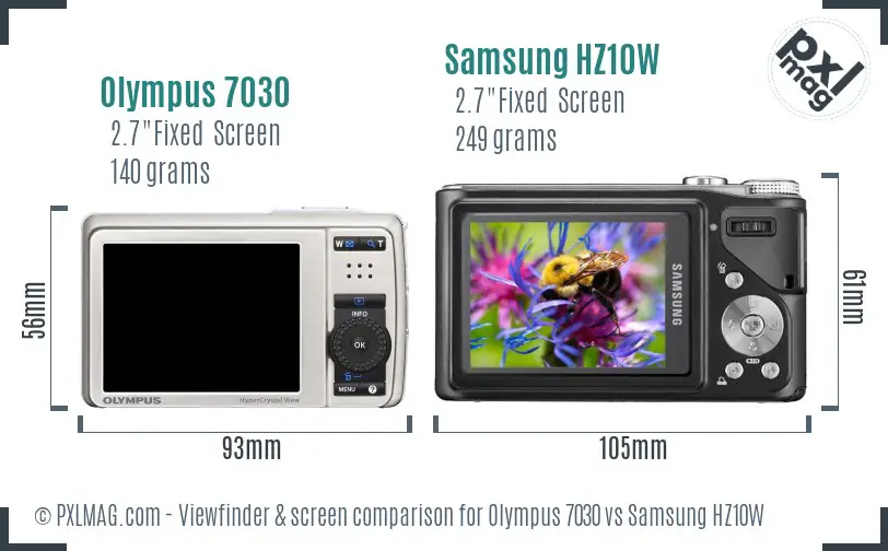 Olympus 7030 vs Samsung HZ10W Screen and Viewfinder comparison