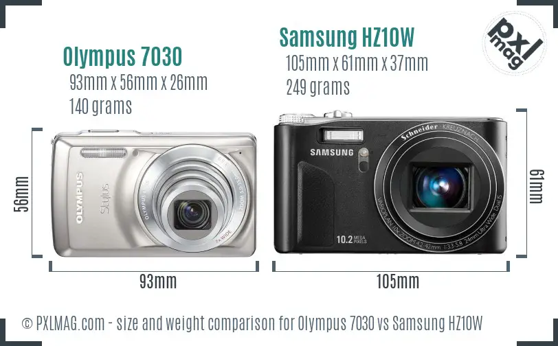 Olympus 7030 vs Samsung HZ10W size comparison