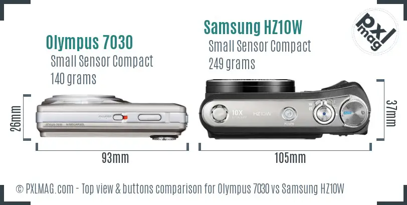 Olympus 7030 vs Samsung HZ10W top view buttons comparison