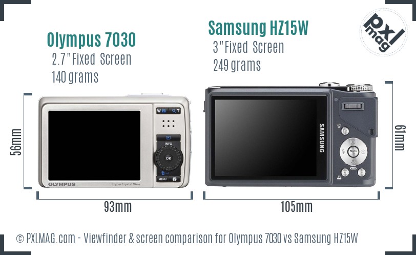 Olympus 7030 vs Samsung HZ15W Screen and Viewfinder comparison