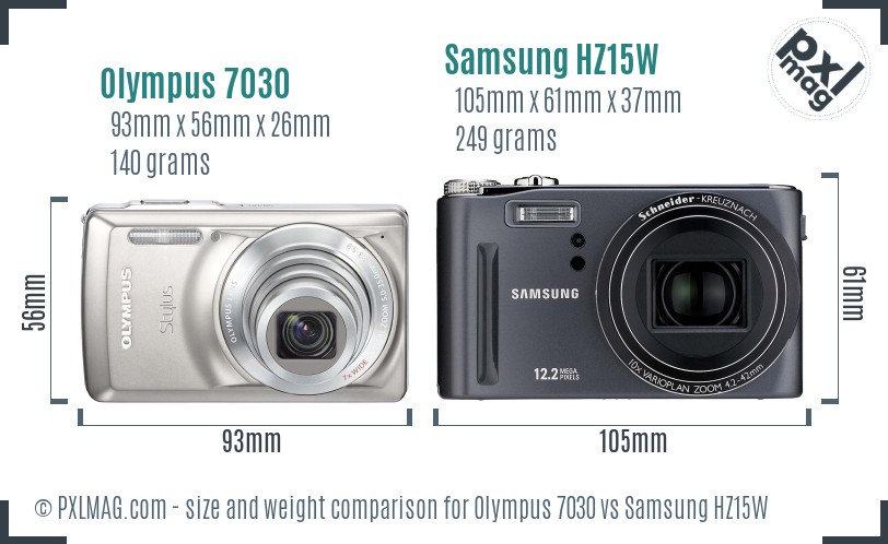 Olympus 7030 vs Samsung HZ15W size comparison