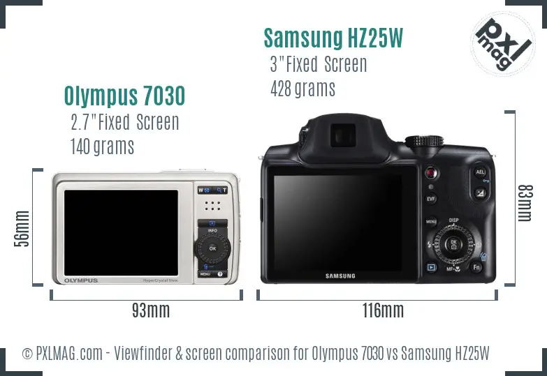Olympus 7030 vs Samsung HZ25W Screen and Viewfinder comparison