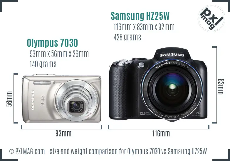 Olympus 7030 vs Samsung HZ25W size comparison