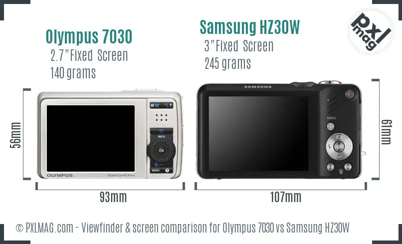 Olympus 7030 vs Samsung HZ30W Screen and Viewfinder comparison