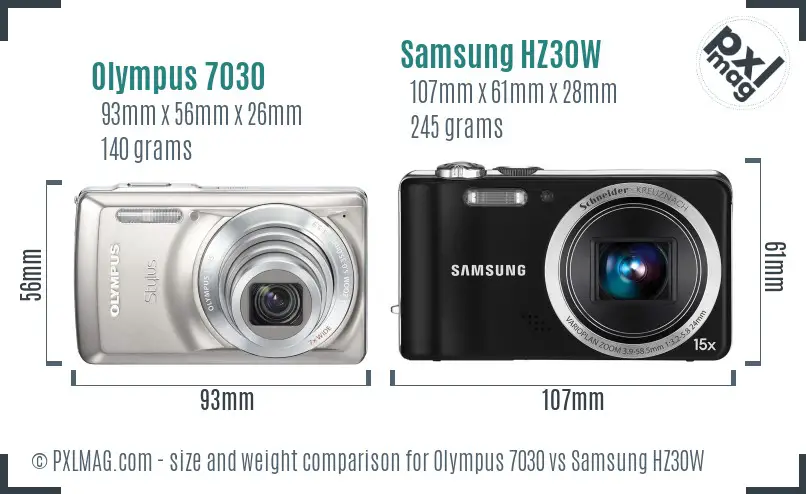 Olympus 7030 vs Samsung HZ30W size comparison