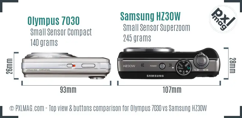 Olympus 7030 vs Samsung HZ30W top view buttons comparison