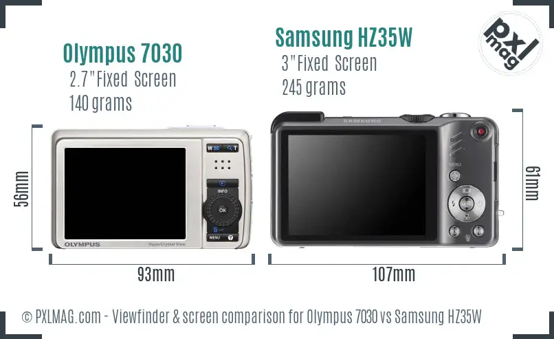 Olympus 7030 vs Samsung HZ35W Screen and Viewfinder comparison