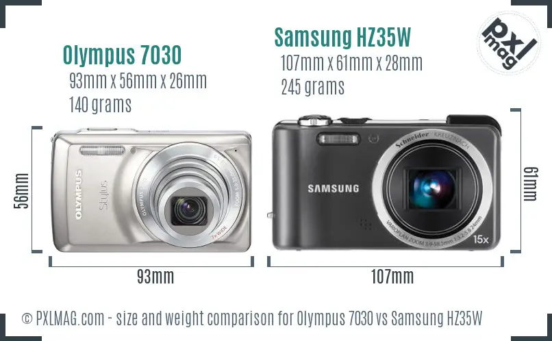 Olympus 7030 vs Samsung HZ35W size comparison